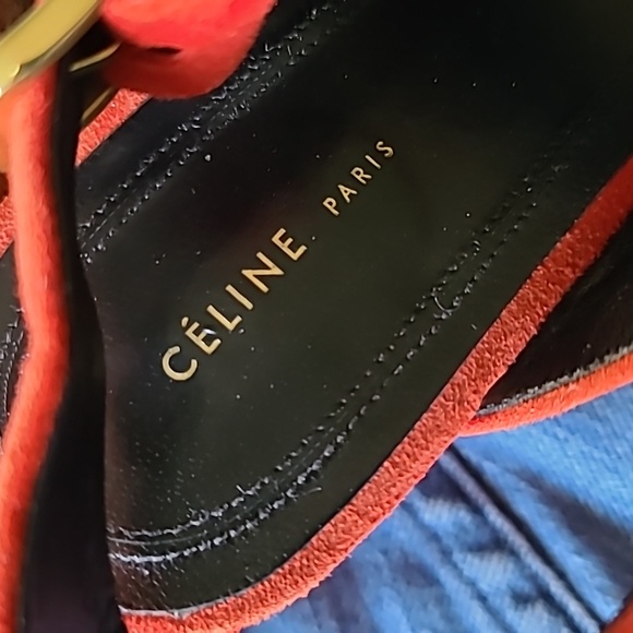 CELINE RED SUEDE BLOCK HEEL STRAPPY SANDALS 37.5 - Picture 6 of 9